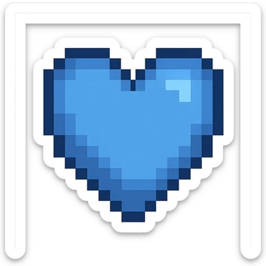 Create a pixel art heart in blue color with no background. The style should resemble pixel art. sticker