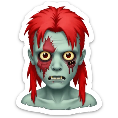 de um zumbi usando mullet que na raiz do cabelo é vermelho e na ponta do cabelo é preto e com um piercing na sombrancelha sticker