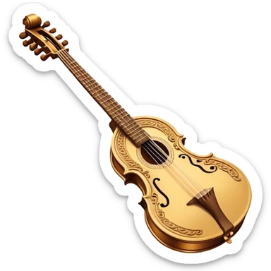 Bouzouki – Cinematic Realistic Bouzouki, depicted as a beautifully crafted Greek string instrument with a long neck and ornate fretwork, its polished wooden body reflecting warm golden light, set on a rustic background with soft shadows that evoke traditional Mediterranean music. sticker
