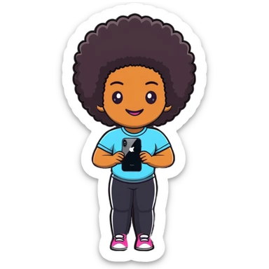 Afro-Caribbean female smiling, holding iPhone, recording sticker