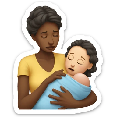 European mother crying with newborn sticker