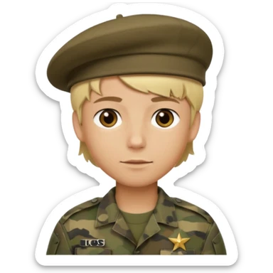 a soldier with short blonde hair in camo male in a beret  sticker