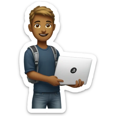 college student holding a laptop sticker