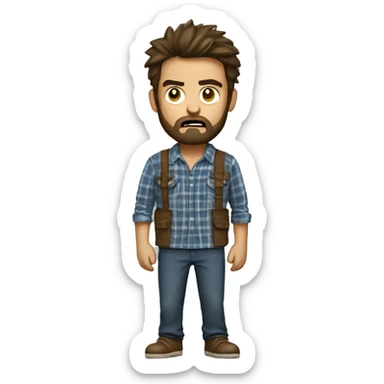 very angry man with a beard and short scruffy medium brown hair wearing a flannel shirt sticker