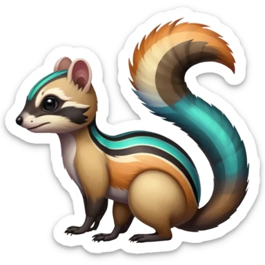 Colorful black and iridescent Cacomistle-Numbat-Ferret-hybrid-fusion-animal-creature, full body  sticker