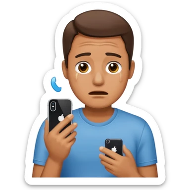 Man crying with iPhone 16 sticker