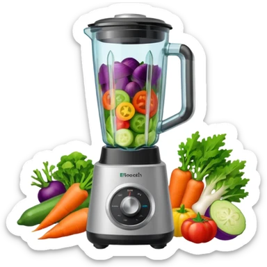 a blender with vegetables sticker