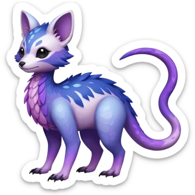 White with indigo-Violet-purple-pinkish-gradient markings beautiful handsome gorgeous aesthetic colorful vibrant Vernid-Trico-species-Fakemon-creature by LiLaiRa, 4 legs, 1 tail, random markings, (full body) sticker