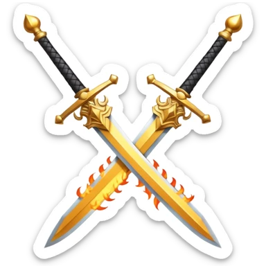 Two powerful on fire fully golden fiery royal crossed swords sticker