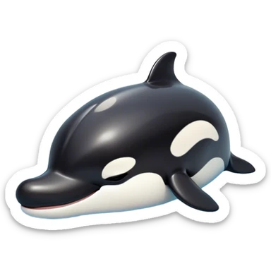 Meme-Worthy Cute Sleeping orca Portrait Emoji, Head resting peacefully with a contented smile, showcasing a smooth black-and-white body with gently drooping fins and eyes softly closed in serene slumber, Simplified yet adorably endearing features, highly detailed, glowing with a soft, drowsy deep-sea light, high shine, relaxed and utterly lovable, stylized with an air of playful oceanic laziness, soft glowing outline, capturing the essence of a sleeping orca that feels destined to become the next viral icon of adorable marine rest! sticker