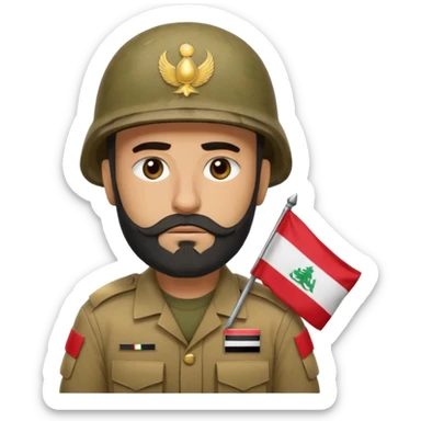 A tired, swarthy Iraqi soldier with a beard, an Iraqi flag on his helmet, a sad expression and bags under his eyes sticker