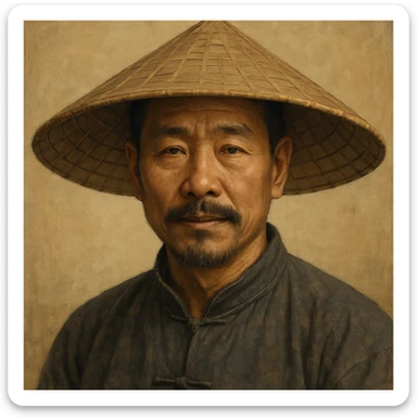 chinese man wearing rice paddy hat, style 3 sticker