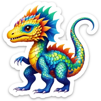 a vibrant colorful edgy vernid-fionbri-creature with splash-scales-patterns full body sticker