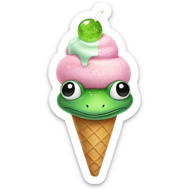 Sparkly ice cream eating frog sticker