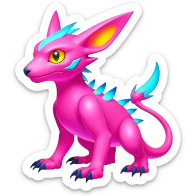lush bright-vibrant warm-colored modern colorful neon-colored Fakémon-Digimon-Fionbri-Trico-creature (full body) sticker