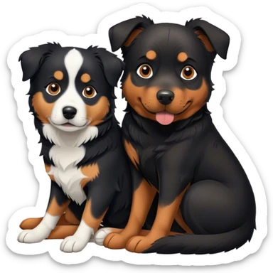 A Border Collie and a Rottweiler snuggling together. sticker