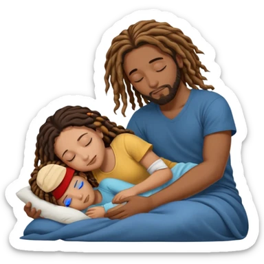 sleeping biracial couple (black male with caramel skin and dreads and hispanic female with fair skin and long brunette hair) with no child sticker