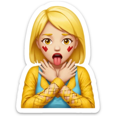 criss cross hands around throat choking self woman emoji tongue out yellow skin sticker