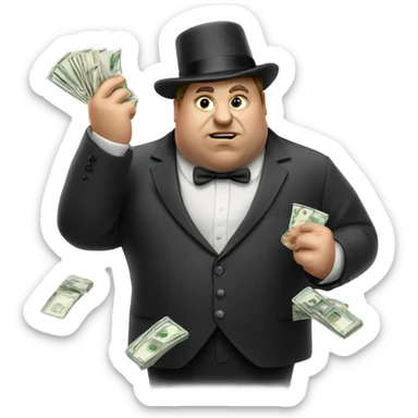 White fat gambler losing his money sticker