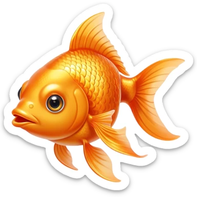 Cinematic Cute Orange Goldfish Portrait Emoji, Head tilted playfully and inquisitively, featuring a glossy, vibrant orange body with delicate, flowing fins, round, sparkling golden eyes filled with curiosity, Simplified yet irresistibly adorable features, highly detailed, glowing with a warm, friendly glow, high shine, affectionate and lively, stylized with a touch of whimsy, bright and endearing, soft glowing outline, capturing the essence of a mischievous yet loving goldfish, so playful it feels like it could swim out of the screen and into your heart! sticker
