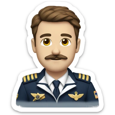 pilot with brown hair and mustache with navy and gold unifo sticker