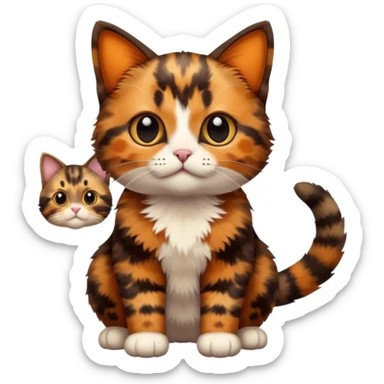 A high-resolution photo-realistic digital illustration of a brown multicoloured  tortoiseshell cat kitten, chest upward (no white) sticker