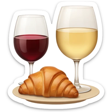 French cuisine humanless avatar in clean emoji-style illustration. Croissant and wine glass, soft beige tones, simple shapes, flat design, refined and cozy. sticker