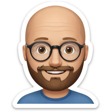 40-year-old white man, bald with a brown beard, wearing round black glasses sticker