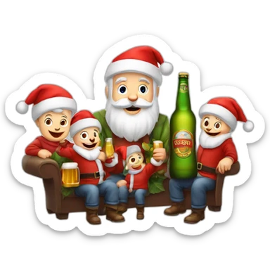 Père Noël et des enfants qui boivent de la bière sticker