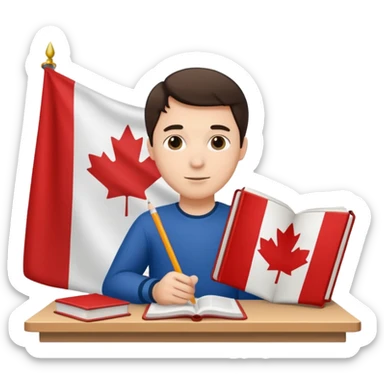 A man studying with a flag of Canada in the background sticker