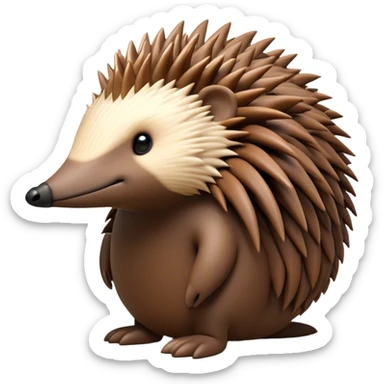Cinematic Noble Echidna Portrait Emoji, Poised and regal, with a compact, spiky build and a textured, bristly fur in earthy browns, a distinctive pointed snout and keen, soulful eyes, Simplified yet sharp and sophisticated features, highly detailed, glowing with a warm, dignified glow, high shine, intelligent and resilient, stylized with an air of prickly elegance, focused and attentive, soft glowing outline, capturing the essence of a watchful and confident echidna, so majestic it feels as though it could scurry out of the screen with effortless authority! sticker