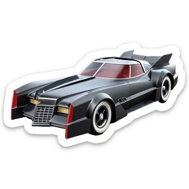  aerodynamic opulent dark futuristic concept Batmobile loosely based on 1976  Cadillac coupe deville roadster racing(flat long straight faceted mechanical body) winged stealthy street hot rod  sticker