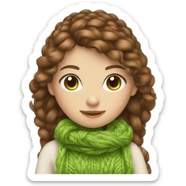 Knitting girl with brown hair and green eyes  sticker