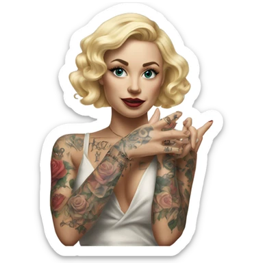 Blonde elegant women, her Body Covered with Tattoos, POINTING YOU with her HAND , Hyper realistic sticker