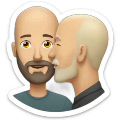 older buzz cut European blonde bearded  man kissing bald older Ethiopian bearded  man sticker