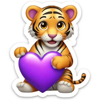 Tiger cub holding big purple heart sticker