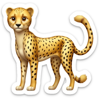 cinematic-cheetah-realistic-full-body-standing-emoji,-slim-and-athletic-frame-poised-for-action,-long-tail-curving-slightly,-head-tilted-dramatically,-sleek-golden-fur-with-black-spots,-piercing-amber-eyes,-simplified-yet-realistic-focused-features,-highly-detailed,-glowing-with-an-almost-sarcastic-glow sticker