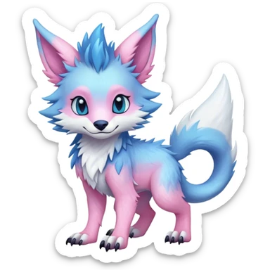 Feral Rare Fantasy cute adorable edgy pastel pink light-blue white iridescent Vernid-Sergal-hybrid by LiLaiRa, markings, tufted ears, full body sticker