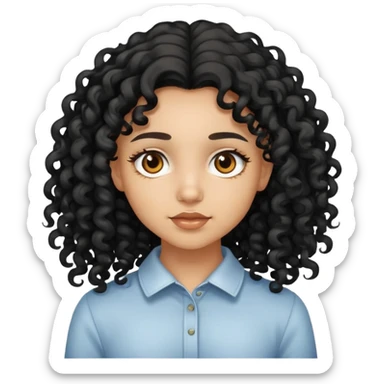 light skin girl with curly black long hair and brown eyes  sticker