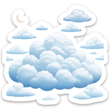 Cinematic Realistic Clouds Emoji, Fluffy and soft, with gentle, swirling white clouds floating effortlessly in a deep blue sky. The clouds drift lazily across the horizon, casting shadows and playing with the light in a peaceful and dreamy way. Soft glowing outline, capturing the essence of calm, serenity, and endless sky in a dreamy cloudscape! sticker