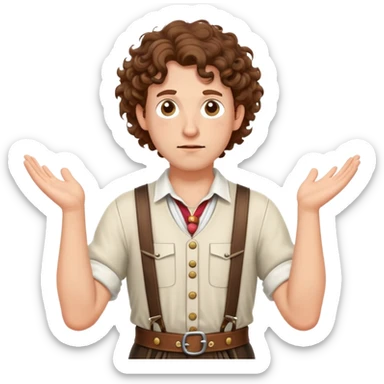 German person with brown curly hair in typical Bavarian clothing (lederhosen) shrugging and looking lost sticker