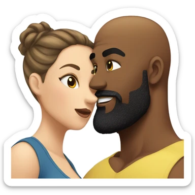Curvy White brunette kissing muscular black bald man with beard sticker