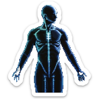 Human body silhouette with digital 3D scanning grid lines covering it, futuristic body scan sticker