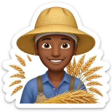 Indian man with asian rice farmer hat harvesting rice sticker
