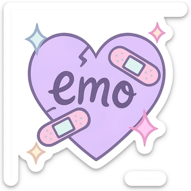 emo heart with bandages and sparkles, pastel colors, no background sticker