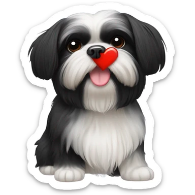 Black shih tzu with a red heart emoji sticker