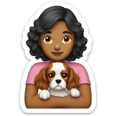 girl with short dark hair hugging cavalier king charles spaniel dog sticker