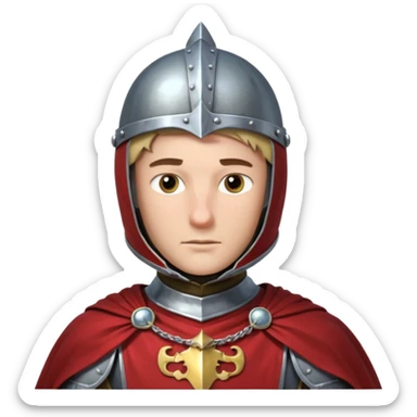 medieval knight horse rider portrait, head and shoulders only, polished steel armor collar, royal cape clasp, helmet partially visible, intense heroic eyes, fantasy medieval vibe, dramatic lighting, 3D cartoon, mobile game icon style, clean background, no text, no watermark
 sticker