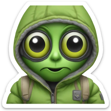 Alien mit einer pufferjacke  sticker