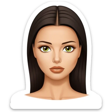 Mujer, ojos avellanados color verdes,sin labios, el color de ojos de adriana lima, cabello castaño oscuro y liso, nariz respingada, mentón prominente sticker